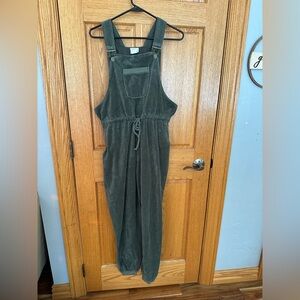Vintage 90s Moda Int’l Green Velour Overalls Jumpsuit Made in USA Size L